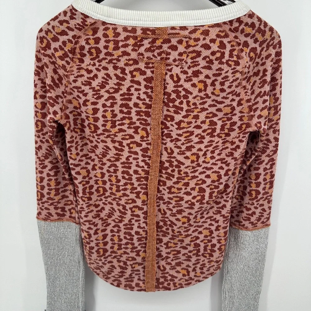 Free‎ People Bohemian Leopard Print Thermal Long Sleeve Top  Small Y2K Indie